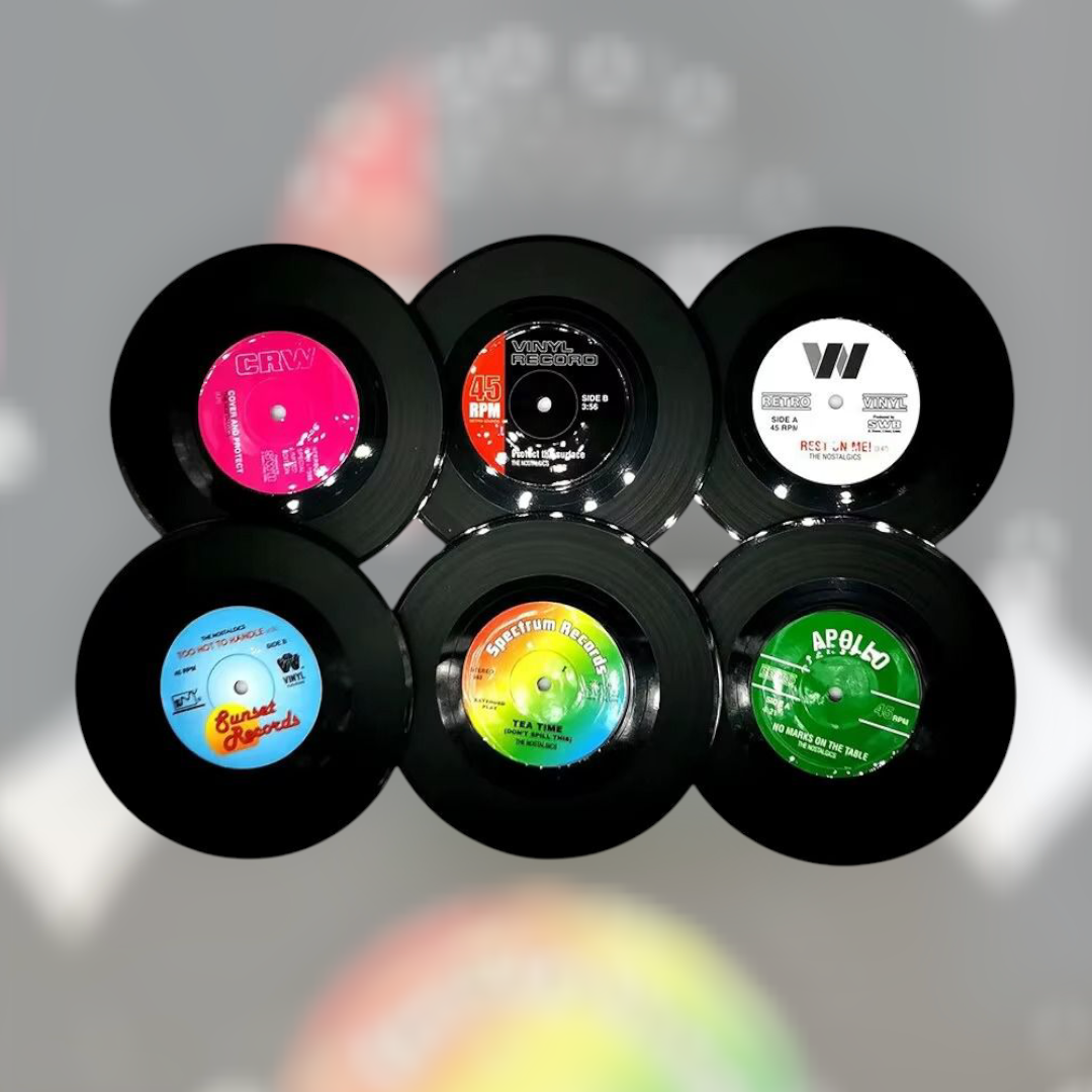 VinylVibe™ - ZESTAW RETRO WINYLOWYCH PODSTAWEK POD NAPOJE!