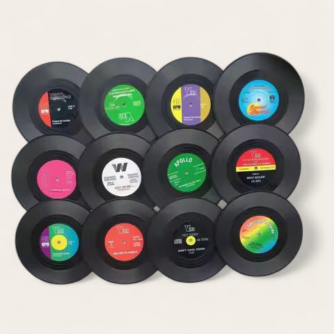 VinylVibe™ - ZESTAW RETRO WINYLOWYCH PODSTAWEK POD NAPOJE!