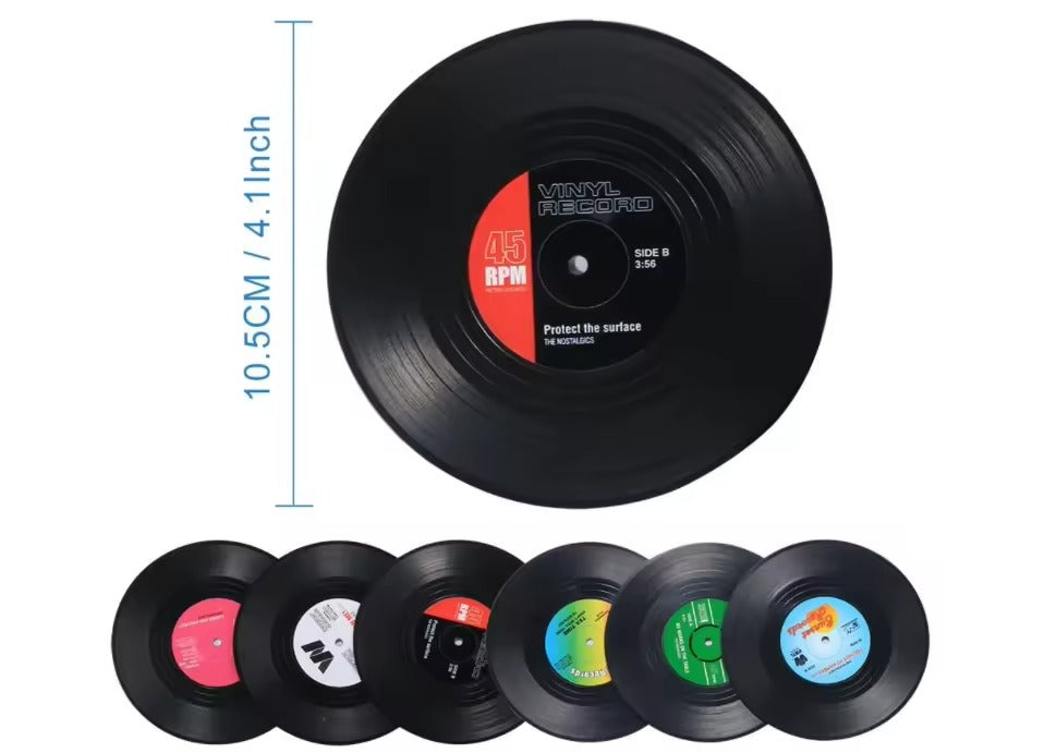 VinylVibe™ - ZESTAW RETRO WINYLOWYCH PODSTAWEK POD NAPOJE!